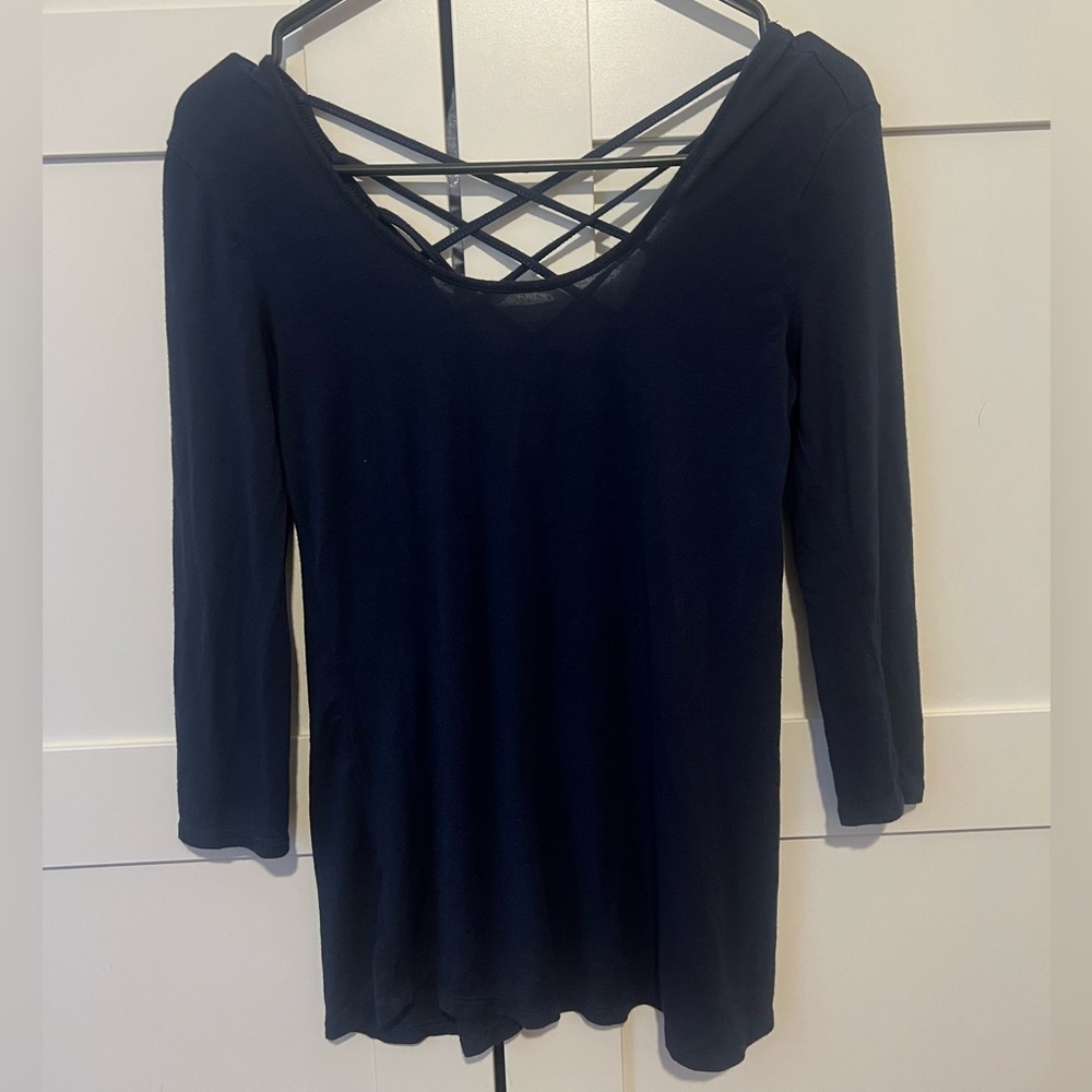 Navy Women's Blouse with Crisscross Back